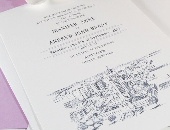 Lincoln, Nebraska Skyline Wedding Invitations Package (Sold in Sets of 10 Invitations, RSVP Cards + Envelopes)