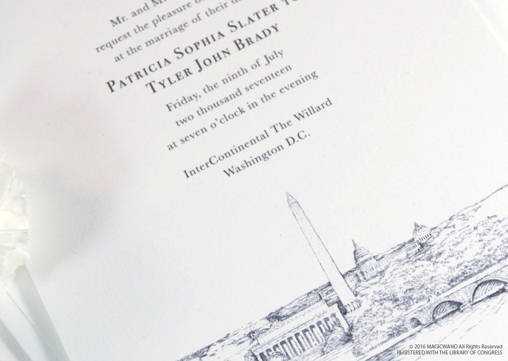 Washington DC Memorials Wedding Invitations Package (Sold in Sets of 10 Invitations, RSVP Cards + Envelopes)