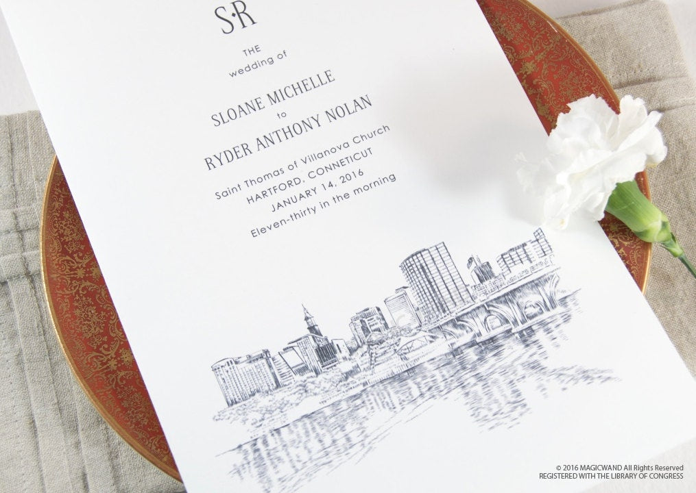 Hartford Skyline Wedding Programs (set of 25 cards)