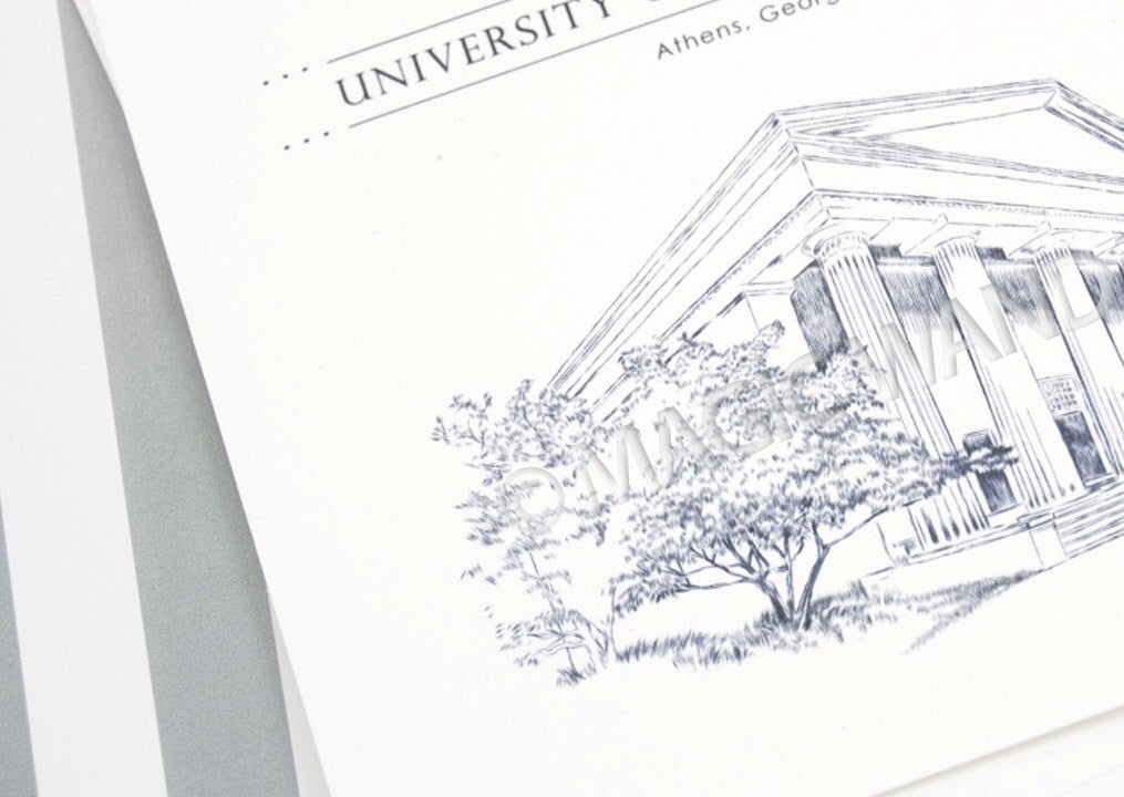 University of Georgia Chapel Hand Drawn Wedding Invitations Package (Sold in Sets of 10 Invitations, RSVP Cards + Envelopes)