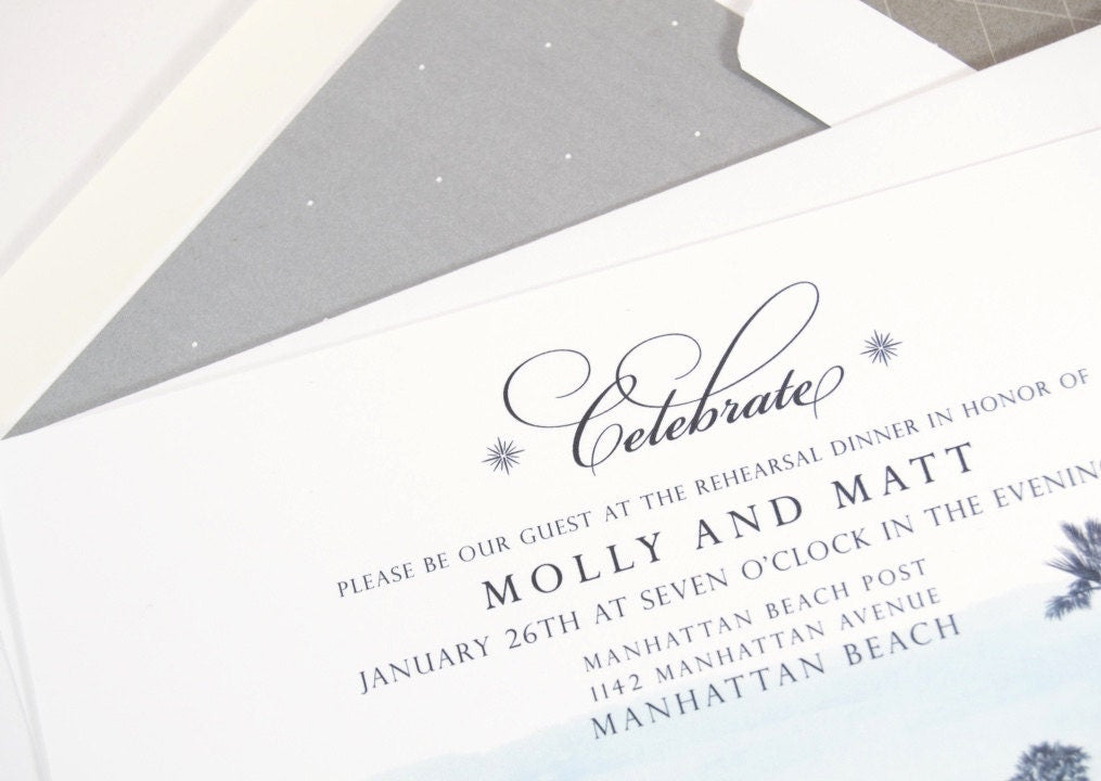 Manhattan Beach Skyline Rehearsal Dinner Invitations (set of 25 cards)