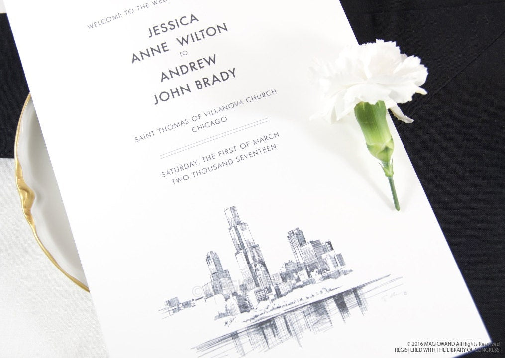 Chicago Skyline Wedding Programs (set of 25 cards)