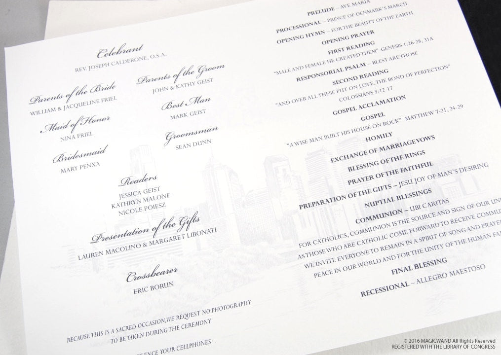 Providence Skyline Wedding Programs (set of 25 cards)