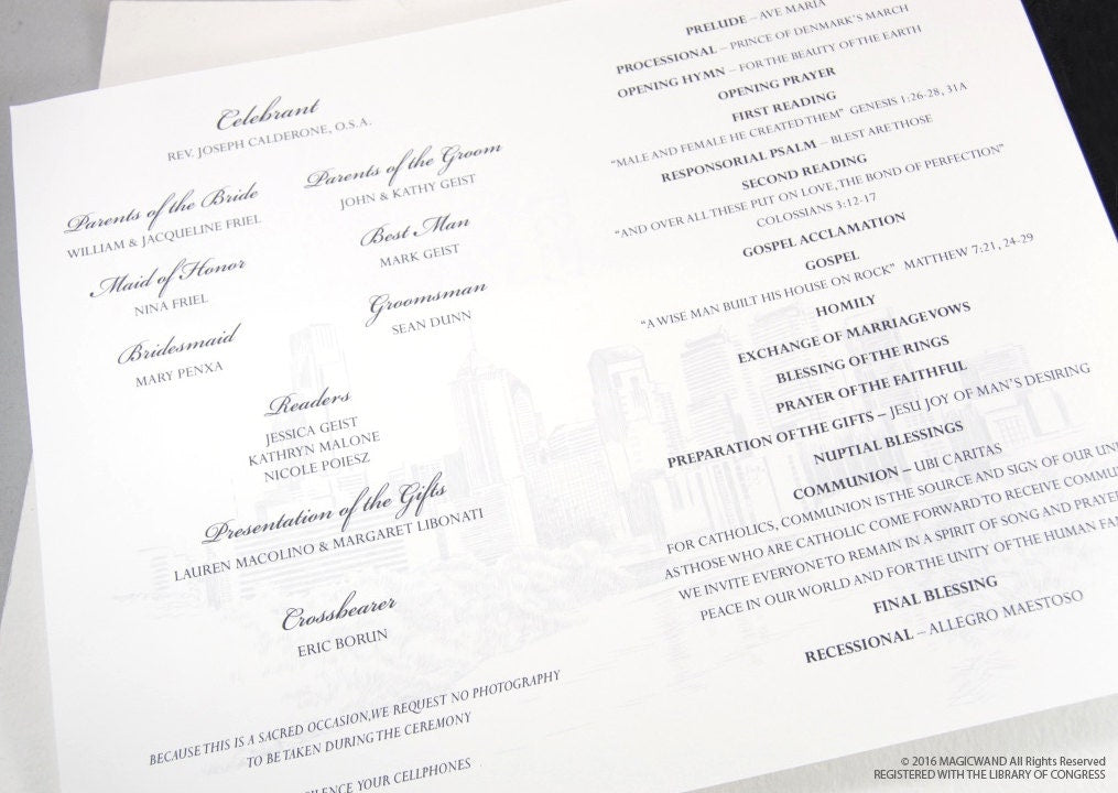 Los Angeles Skyline Wedding Programs (set of 25 cards)