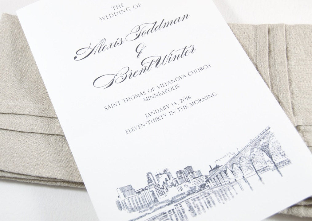 Minneapolis Skyline Wedding Programs (set of 25 cards)