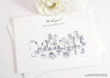 Load image into Gallery viewer, Boston Skyline Wedding Thank You Cards, Personal Note Cards, Bridal Shower Thank you Cards (set of 25 cards)
