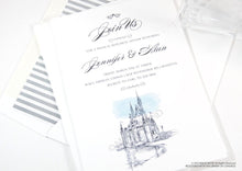 Load image into Gallery viewer, Disney World Castle Rehearsal Dinner Invitations, Fairytale Weddings (set of 25 cards)

