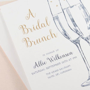 Champagne Glasses Bridal Shower Invitations Hand Drawn (set of 25 cards & envelopes)