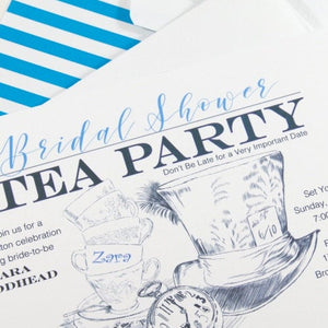 Alice in Wonderland Tea Party Bridal Shower Invitations, Lanterns, Fairytale Wedding, Disney, Hand Drawn (set of 25 cards & envelopes)