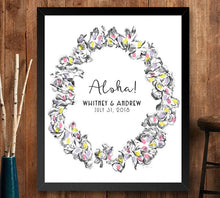 Load image into Gallery viewer, Hawaiian Lei Thumbprint Guestbook Print, Guest Book, Wedding, Bridal Shower, Beach Themed, Alternative Sign-in (8 x 10- 24 x 36)
