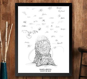 Game of Thrones Guestbook Print Inspired Iron Throne and Dragon , Guest Book, Fairytale, Bridal Shower, Wedding, Alternative, WITH FREE PEN