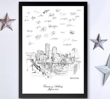 Load image into Gallery viewer, Boston Water View Skyline Guestbook Print, Guest Book, Bridal Shower, Wedding, Custom, Alternative, Wedding Sign-in (8 x 10 - 24 x 36)
