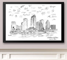 Load image into Gallery viewer, Tampa Skyline Guestbook Print, Beach, Guest Book, Florida, Bridal Shower, Wedding, Custom, Alternative, Baby Shower, Family Reunion FREE PEN
