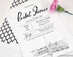 Washington, D.C. Skyline Bridal Shower Invitations, Memorials, DC Wedding, Bridal Brunch, Bridal Luncheon (set of 25 cards & envelopes)