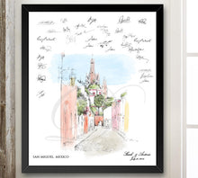 Load image into Gallery viewer, San Miguel, Mexico Skyline Guestbook Print, Guest Book, Bridal Shower, Wedding, Custom, Alternative Guest Book, Sign In (8 x 10 - 24 x 36)
