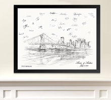 Load image into Gallery viewer, Pittsburgh Skyline Guestbook Print, Guest Book, Bridal Shower, Wedding, Custom, Alternative, Baby Shower, Family Reunion, birthday, FREE PEN
