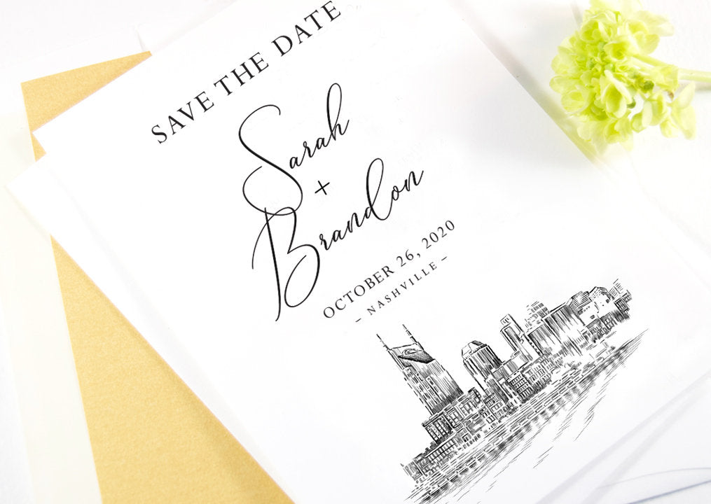 Nashville Skyline Save the Dates, Water View, STD, Nashville Wedding, Save the Date Cards, Tennessee (set of 25 cards)
