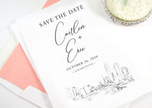 Load image into Gallery viewer, Charlotte, NC Skyline Wedding Save the Dates, Save the Date Cards, STD, Charlotte Wedding, North Carolina  (set of 25 cards and envelopes)
