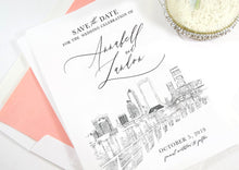 Load image into Gallery viewer, Jacksonville Skyline Save the Date Cards, Save the Dates, STD, Wedding, Jacksonville Wedding, Florida (set of 25 cards)
