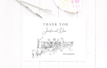 Load image into Gallery viewer, Birmingham Skyline Thank You Cards, Personal Note Cards, Bridal Shower Thank you Card Set, Corporate Thank you Cards (set of 25 cards)
