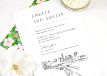 Load image into Gallery viewer, Austin Rehearsal Dinner Invitations, Texas Skyline, Wedding, Austin, TX, Weddings, Rehearse, Wedding Invite, Weddings (set of 25 cards)
