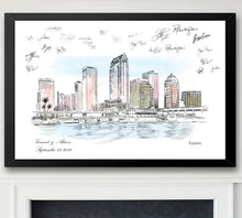 Load image into Gallery viewer, Tampa Watercolor Skyline Guestbook Print, Beach, Guest Book, Florida, Bridal Shower, Wedding, Custom, Alternative, Baby Shower,  FREE PEN
