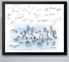 Load image into Gallery viewer, Boston Watercolor Skyline Guestbook Print, Guest Book, Boston MA, Bridal Shower, Wedding, Custom, Alternative Guest Book, Sign in

