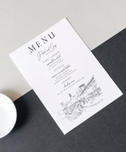 Load image into Gallery viewer, Cleveland, OH Skyline Menu Cards, Ohio, Wedding, Day of Event, Reception, Dinner Menus, Corporate Events, Parties (Sold in sets of 25)

