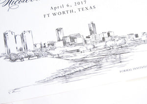 Fort Worth, Texas Skyline Save the Date Cards (set of 25 cards and white envelopes)