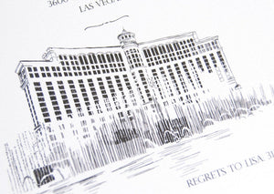 Bellagio Hotel Las Vegas Skyline Rehearsal Dinner Invitations (set of 25 cards)