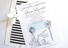 Load image into Gallery viewer, O&#39;Donnell House Palm Springs Skyline Wedding Invitation, Destination Wedding  (Sold in Sets of 10 Invitations, RSVP Cards + Envelopes)
