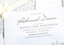 Load image into Gallery viewer, Memphis Skyline with the Pyramid Arena Rehearsal Dinner Invitations (set of 25 cards)
