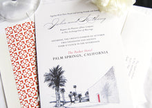 Load image into Gallery viewer, The Parker Palm Springs Hand Drawn Destination Wedding Invitation Package (Sold in Sets of 10 Invitations, RSVP Cards + Envelopes)

