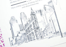 Load image into Gallery viewer, Toronto Flatiron Building Skyline Hand Drawn Wedding Invitations Package (Sold in Sets of 10 Invitations, RSVP Cards + Envelopes)
