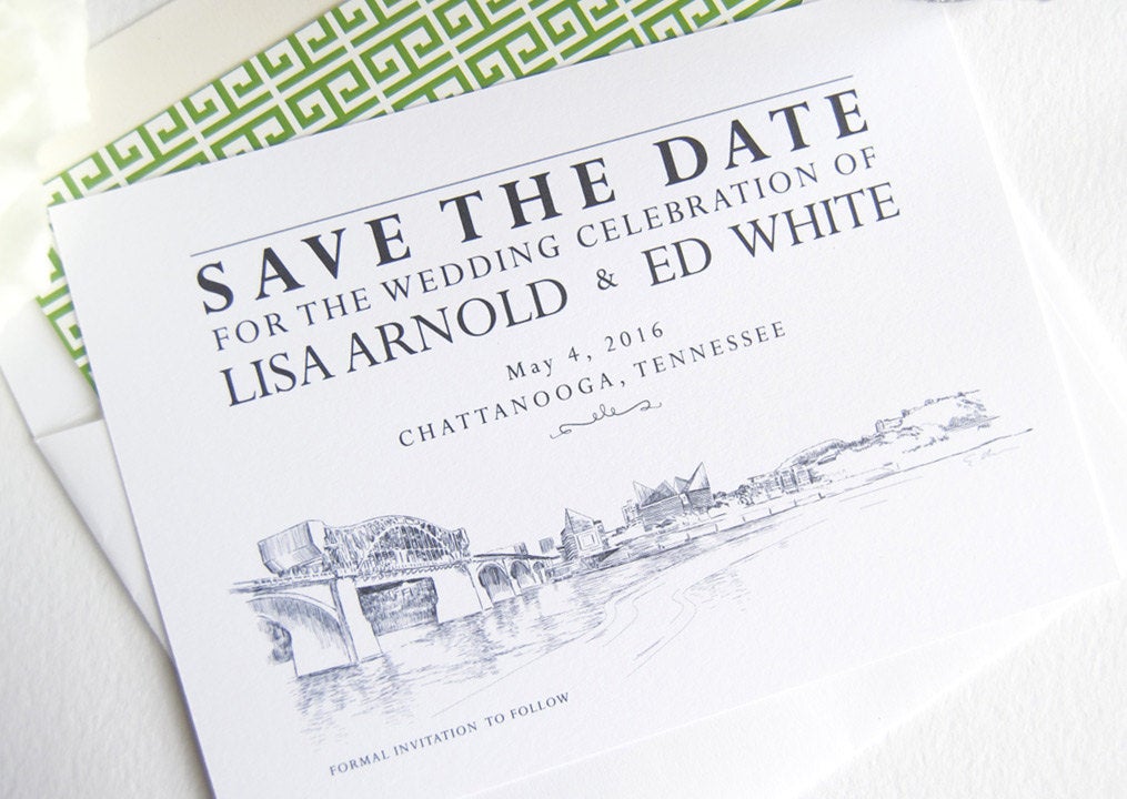 Chattanooga Skyline Save the Dates, Chattanooga Wedding Save the Date Cards (set of 25 cards)