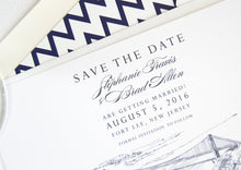 Load image into Gallery viewer, George Washington Bridge, GWB Skyline Wedding Save the Dates (set of 25 cards and white envelopes)

