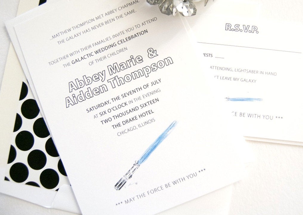 Bar Mitzvah Star Wars Inspired Party Invitations, Light Sabers set