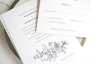 Kansas City Skyline Wedding Invitations, Kansas City Weddings, Kansas City Wedding (Sold in Sets of 10 Invitations, RSVP Cards + Envelopes)