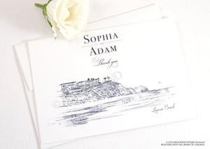 Laguna Beach Skyline Wedding Thank You Cards, Personal Note Cards, Bridal Shower Thank you Cards (set of 25 cards)