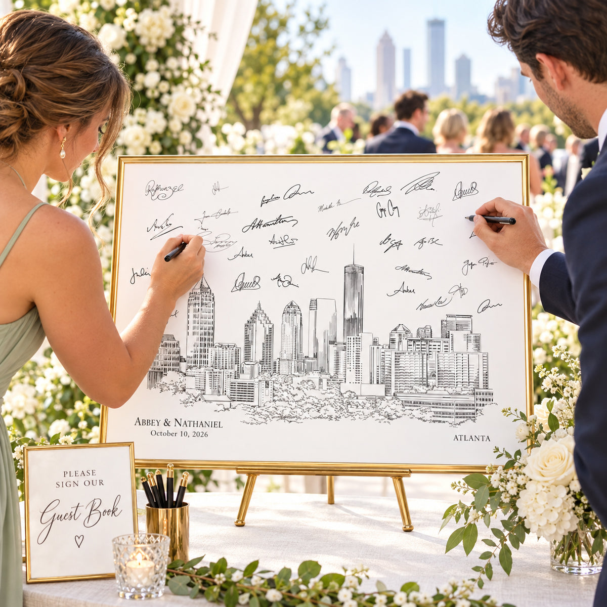 Atlanta Wedding Guest Book Alternative | Personalized Skyline Guestbook