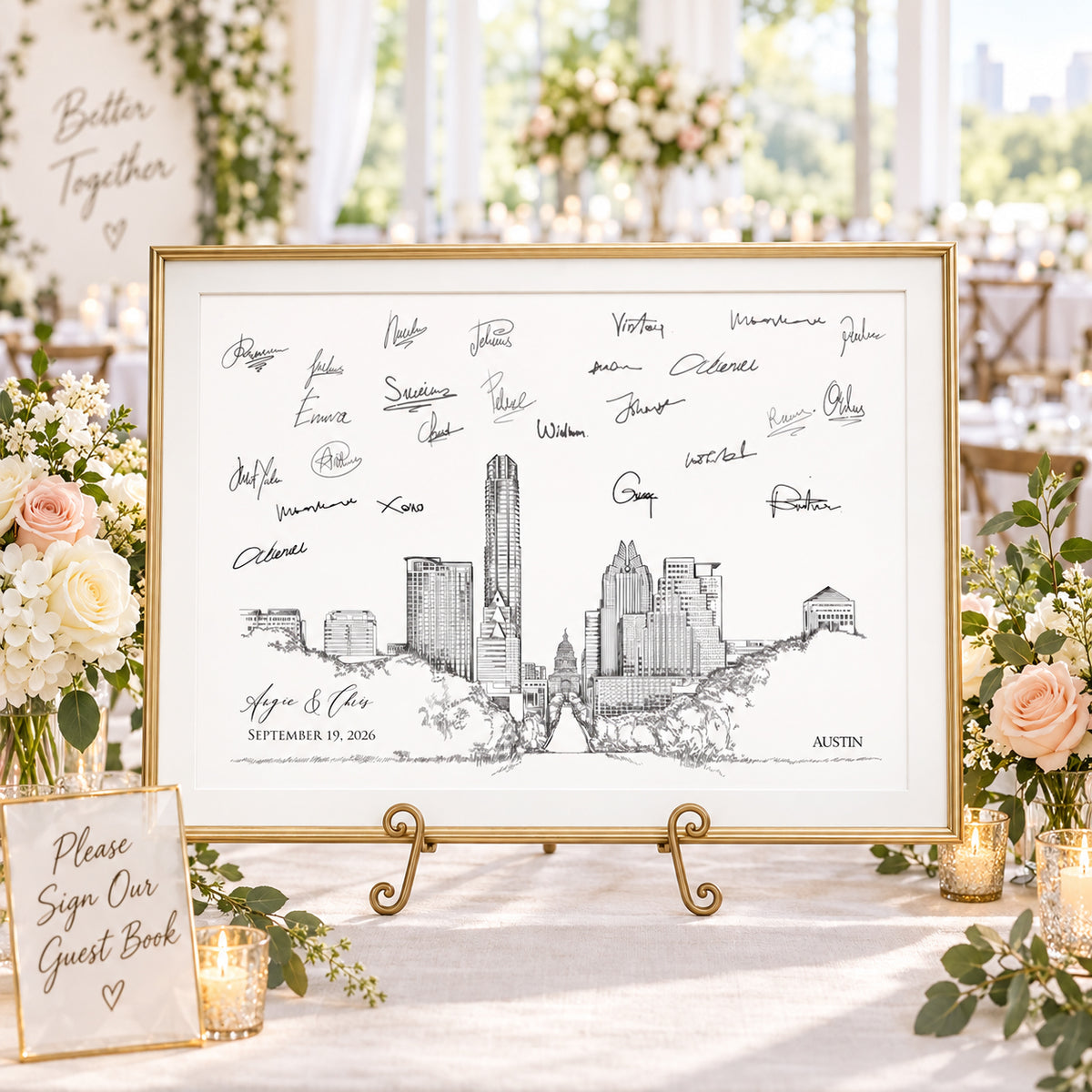 Austin Wedding Guest Book Alternative | Personalized Skyline Guestbook