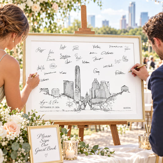 Austin Wedding Guest Book Alternative | Personalized Skyline Guestbook