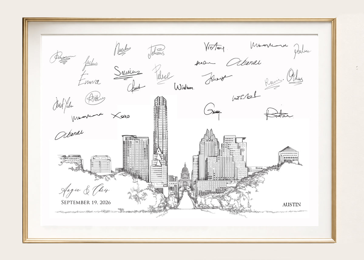 Austin Wedding Guest Book Alternative | Personalized Skyline Guestbook