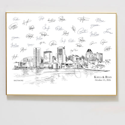 Baltimore Wedding Guest Book Alternative | Personalized Skyline Guestbook
