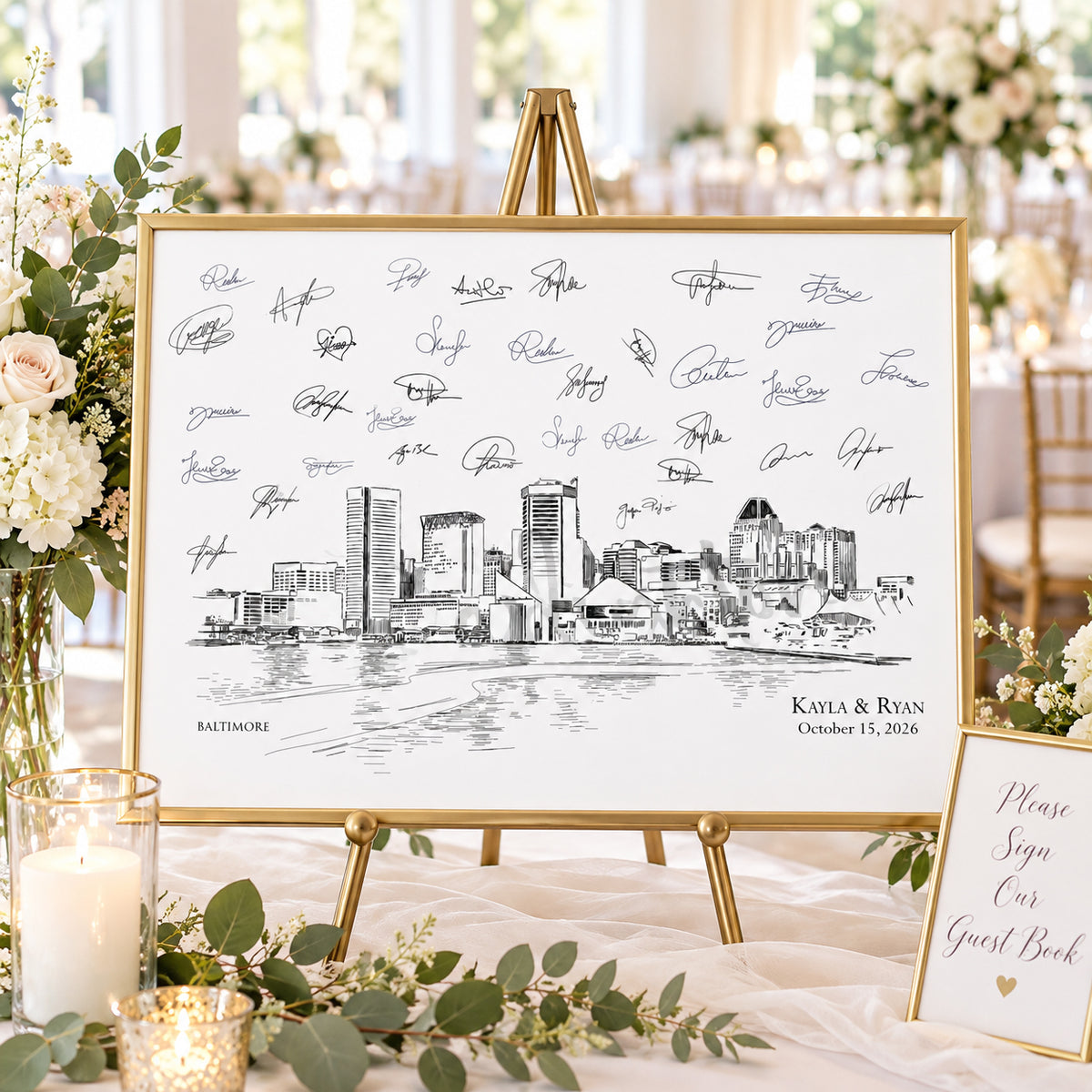 Baltimore Wedding Guest Book Alternative | Personalized Skyline Guestbook