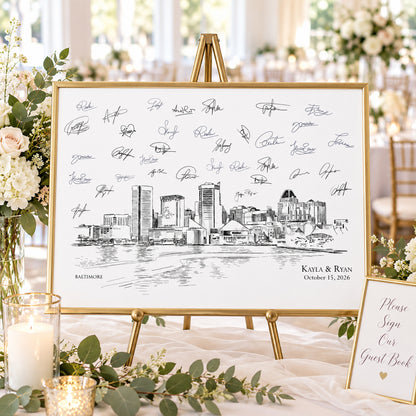 Baltimore Wedding Guest Book Alternative | Personalized Skyline Guestbook