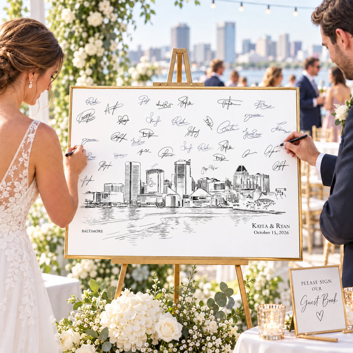 Baltimore Wedding Guest Book Alternative | Personalized Skyline Guestbook