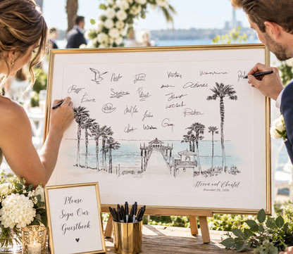 Beach Wedding Guest Book Alternative | Personalized Coastal Pier Guestbook