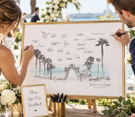 Beach Wedding Guest Book Alternative | Personalized Coastal Pier Guestbook