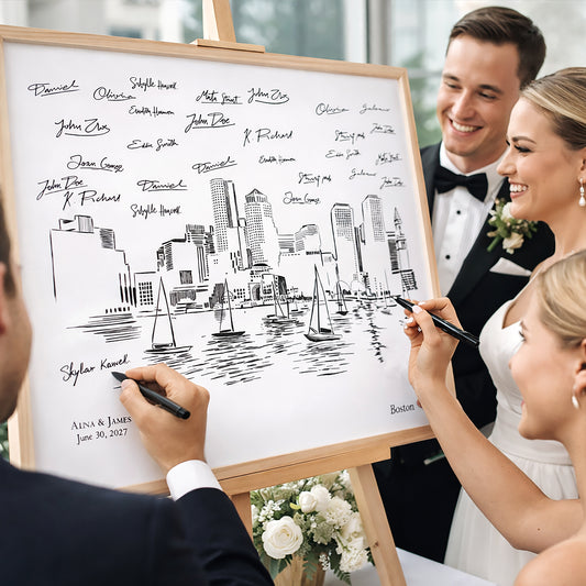 Boston Skyline Wedding Guest Book Alternative | Personalized Boston Wedding Guest Book Sign